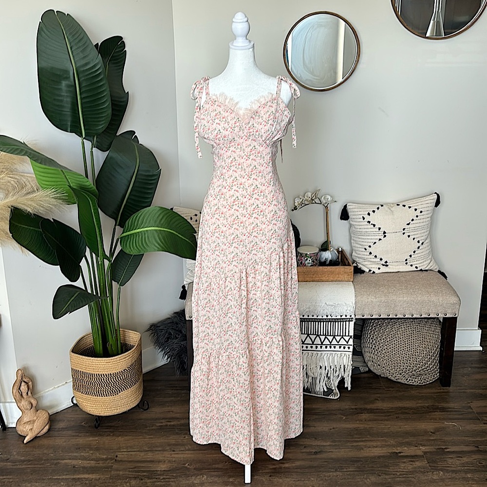 🌷NWOT Tie Shoulder Floral Maxi Dress Sz L🌷 - Picture 4 of 9